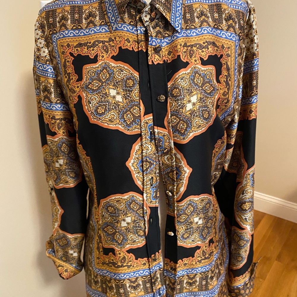 Vintage Style Black and Gold Patterned Shirt